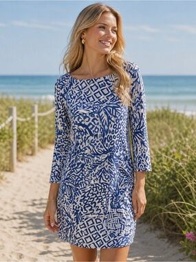 Lilly Pulitzer Sophie Dress Indigo Home Slice Pineapple Pattern Sz M Beach Vacay